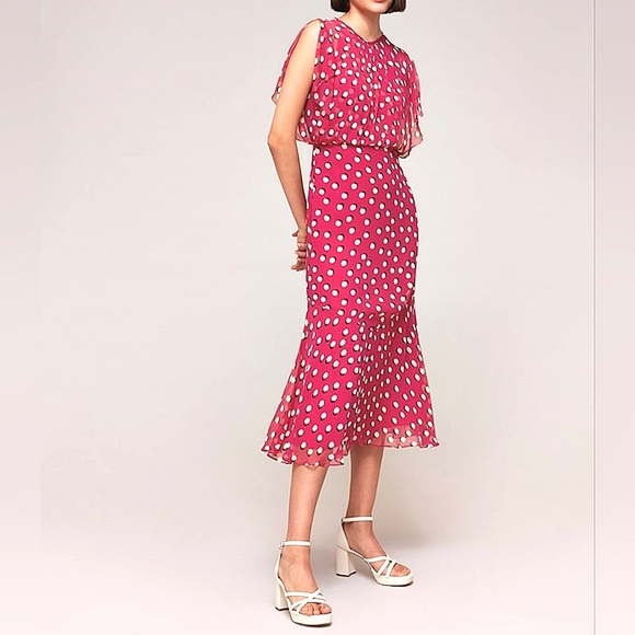 Whistles Pink Moon Spot Print Midi Dress, pink Size 2NWOT